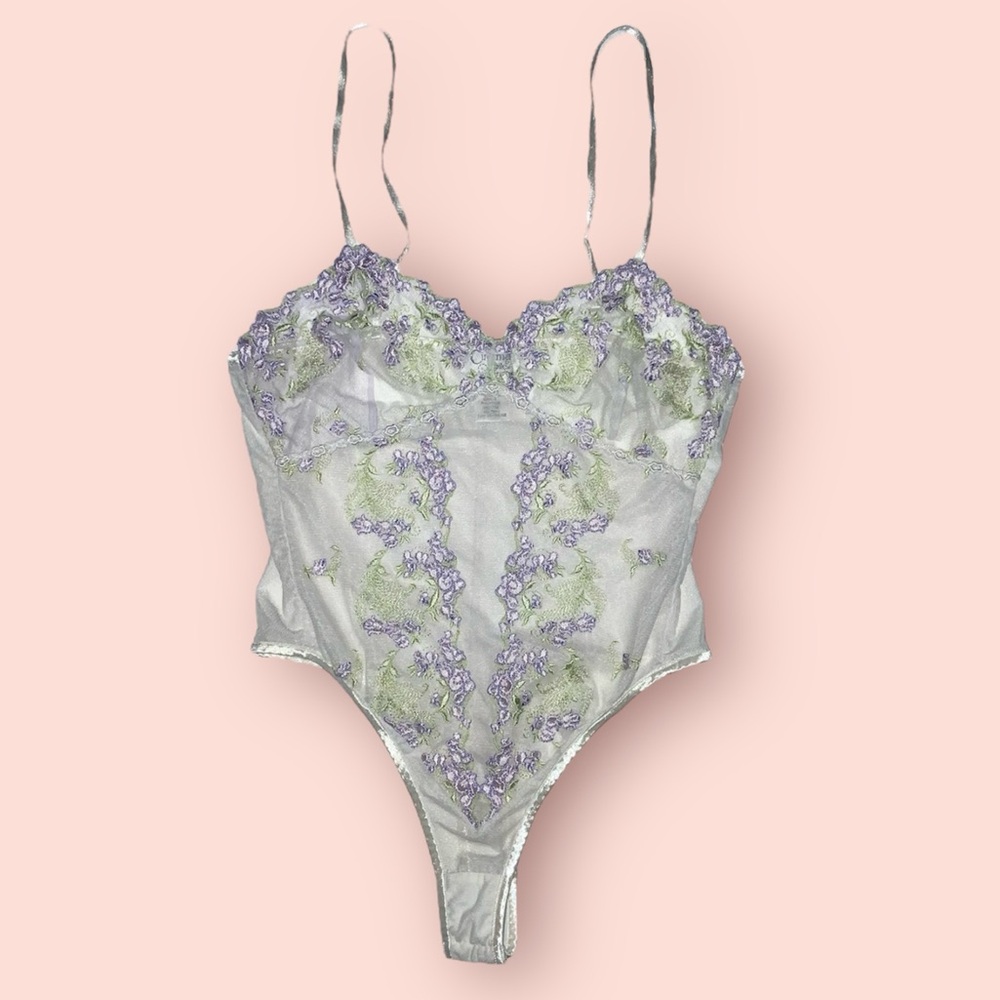 White Floral Thong Bodysuit